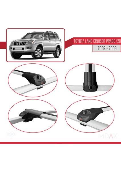 Toyota Land Cruiser Prado (J120) 2002-2006 Arası ile Uyumlu Ace-1 Ara Atkı Tavan Barı Gri 3 Adet fırsatları