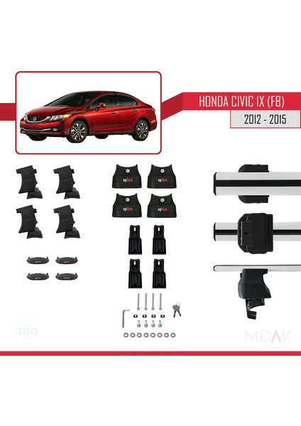 Honda Civic 9 (Fb) Sedan 2012-2015 Arası ile Uyumlu Ace-4 Ara Atkı Tavan Barı Gri 2 Adet indirimleri