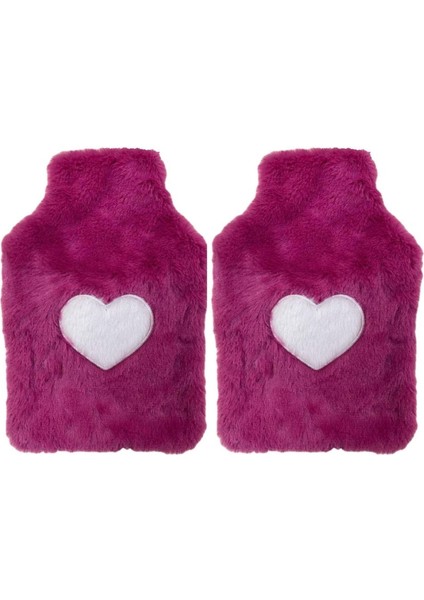 Sıcak Su Torbası 2 Adet Peluş Kalpli Pembe Termofor 29x17 cm 750 ml