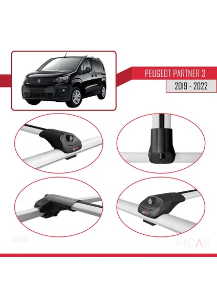 Peugeot Partner 3 2019-2022 Arası ile Uyumlu Ace-1 Ara Atkı Tavan Barı Gri 3 Adet fırsatları