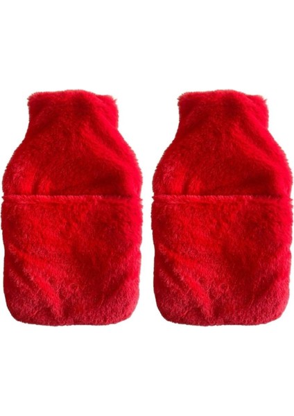 Sıcak Su Torbası 2 Adet,cepli Kırmızı Peluş Termofor 32,5X17,5CM 1500 ml