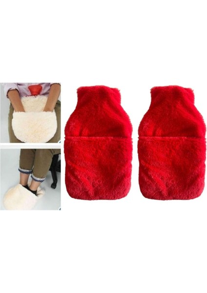 Sıcak Su Torbası 2 Adet,cepli Kırmızı Peluş Termofor 32,5X17,5CM 1500 ml