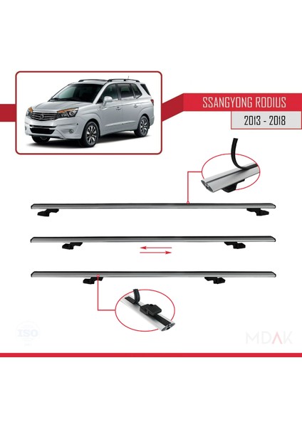 Ssangyong Rodius 2 2013-2018 Arası ile Uyumlu Basıc Model Ara Atkı Tavan Barı Gri 3 Adet indirimleri