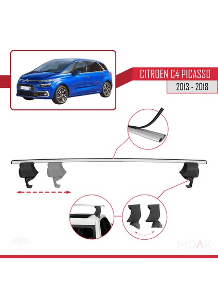 Citroen C4 Picasso 2 2013-2018 Arası ile Uyumlu Ace-4 Ara Atkı Tavan Barı Gri 2 Adet modelleri