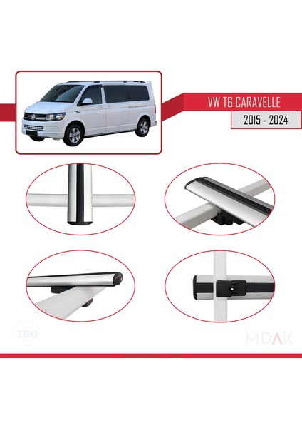 Volkswagen T6 Caravelle 2015-2024 Arası ile Uyumlu Basıc Model Ara Atkı Tavan Barı Gri 3 Adet