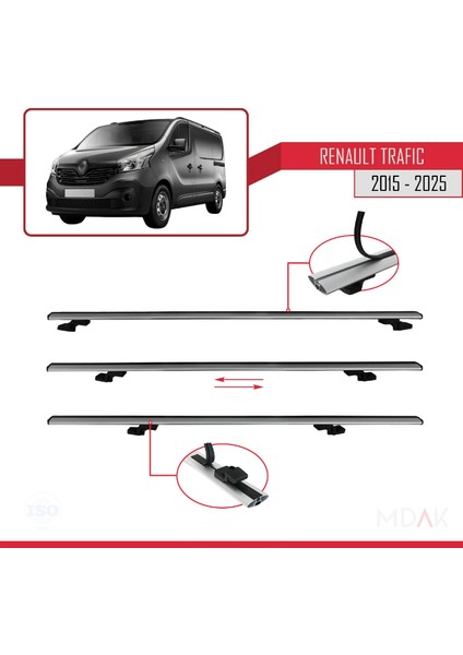 Renault Trafic 3 (X82) 2015 ve Sonrası ile Uyumlu Basıc Model Ara Atkı Tavan Barı Gri 2 Adet indirimleri