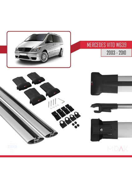 Mercedes Vito 2 (W639) Pre-Facelift 2003-2010 Arası ile Uyumlu Fly Model Ara Atkı Tavan Barı Gri 2 Adet indirimleri