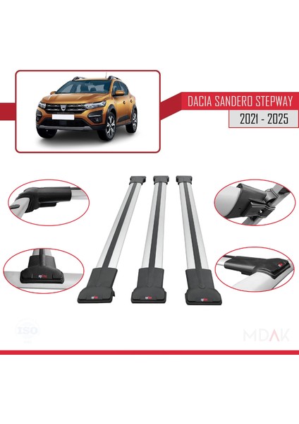 Dacia Sandero Stepway 3 2021 ve Sonrası ile Uyumlu Fly Model Ara Atkı Tavan Barı Gri 3 Adet fırsatları