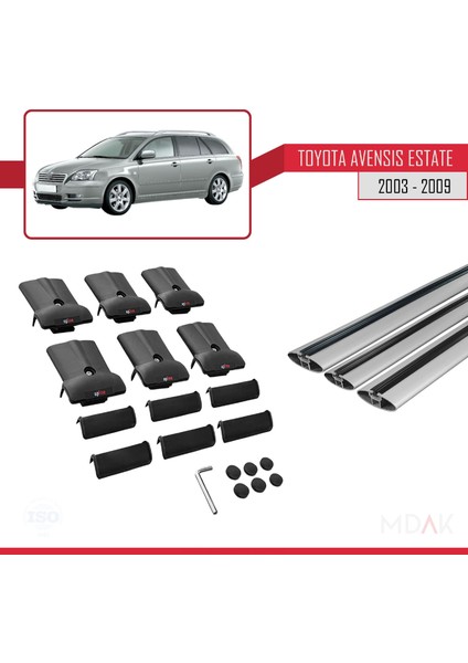 Toyota Avensis Sw 2003-2009 Arası ile Uyumlu Fly Model Ara Atkı Tavan Barı Gri 3 Adet indirimleri