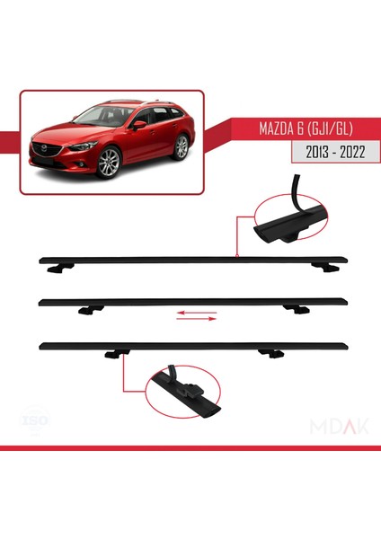 Mazda 6 Iıı (Gj1/gl) 2013-2022 Arası ile Uyumlu Basıc Model Ara Atkı Tavan Barı Siyah 3 Adet indirimleri
