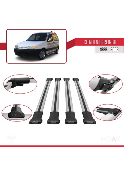 Citroen Berlingo (M49) 1996-2003 Arası ile Uyumlu Fly Model Ara Atkı Tavan Barı Gri 4 Adet fırsatları