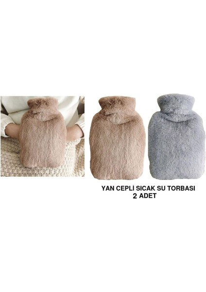 Sıcak Su Torbası 2 Adet yan Cepli Peluş Termofor 27x17x2 cm 750 ml