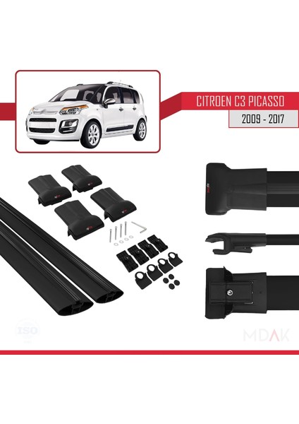 Citroen C3 Picasso 2009-2017 Arası ile Uyumlu Fly Model Ara Atkı Tavan Barı Siyah 2 Adet indirimleri