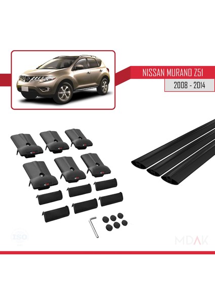 Nissan Murano 2 (Z51) 2008-2014 Arası ile Uyumlu Fly Model Ara Atkı Tavan Barı Siyah 3 Adet indirimleri