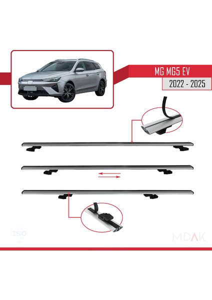 Mg 5 Ev 2022 ve Sonrası ile Uyumlu Basıc Model Ara Atkı Tavan Barı Gri 2 Adet