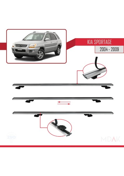 Kia Sportage 2 (Je) 2004-2009 Arası ile Uyumlu Basıc Model Ara Atkı Tavan Barı Gri 2 Adet indirimleri