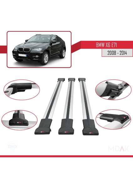 Bmw X6 (E71) 2008-2014 Arası ile Uyumlu Fly Model Ara Atkı Tavan Barı Gri 3 Adet fırsatları