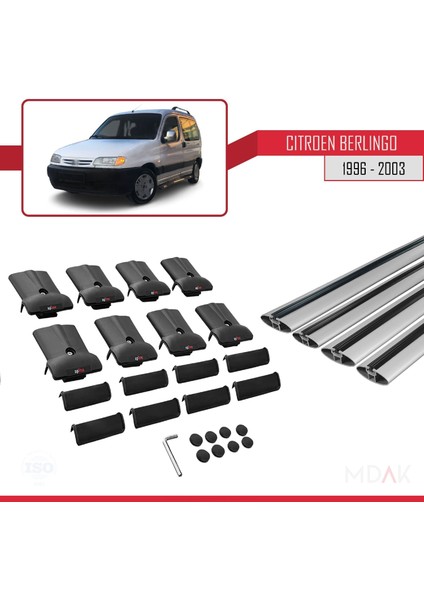 Citroen Berlingo (M49) 1996-2003 Arası ile Uyumlu Fly Model Ara Atkı Tavan Barı Gri 4 Adet indirimleri