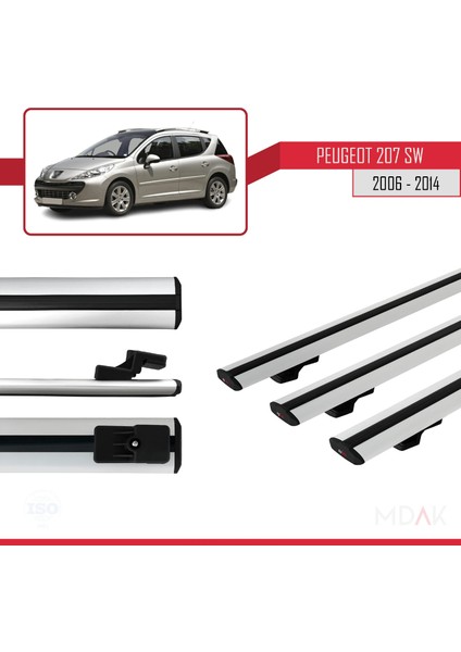 Peugeot 207 Sw 2006-2014 Arası ile Uyumlu Basıc Model Ara Atkı Tavan Barı Gri 3 Adet modelleri