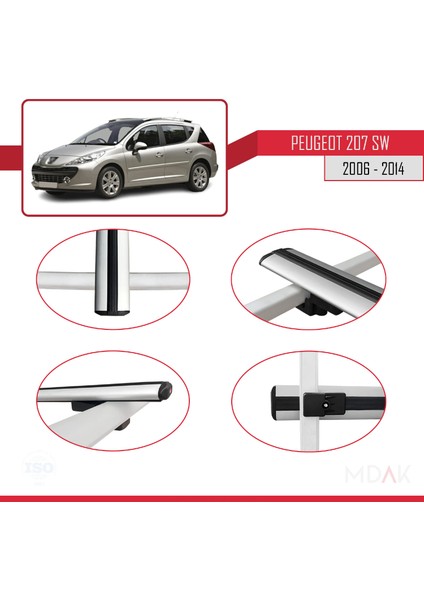 Peugeot 207 Sw 2006-2014 Arası ile Uyumlu Basıc Model Ara Atkı Tavan Barı Gri 3 Adet fırsatları