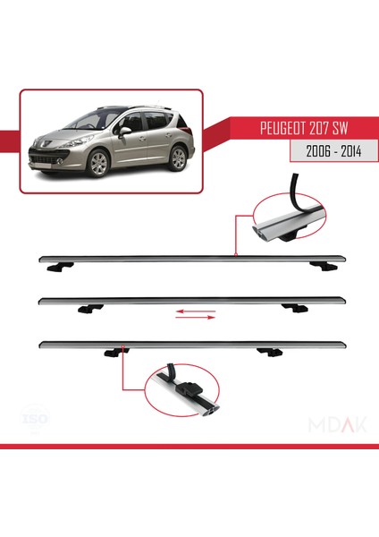 Peugeot 207 Sw 2006-2014 Arası ile Uyumlu Basıc Model Ara Atkı Tavan Barı Gri 3 Adet indirimleri