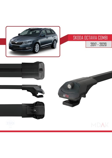 Skoda Octavia 3 (5e) Combi Post-Facelift 2017-2020 Arası ile Uyumlu Ace-1 Ara Atkı Tavan Barı Siyah 3 Adet