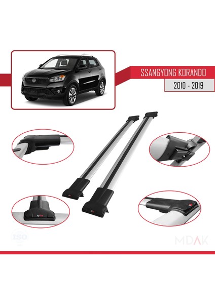 Ssangyong Korando 3 (C200) 2010-2019 Arası ile Uyumlu Fly Model Ara Atkı Tavan Barı Gri 2 Adet modelleri