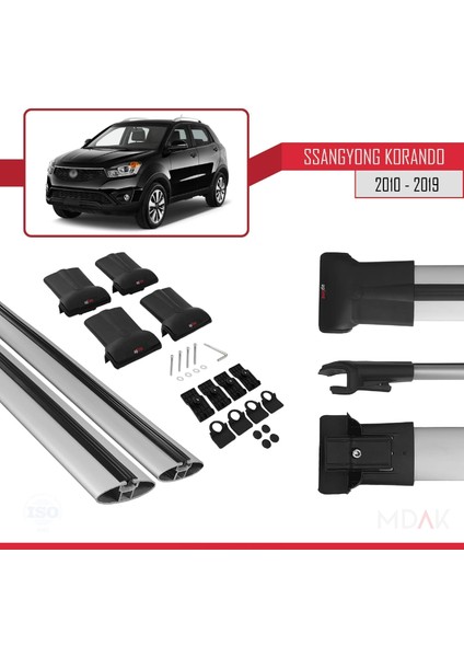 Ssangyong Korando 3 (C200) 2010-2019 Arası ile Uyumlu Fly Model Ara Atkı Tavan Barı Gri 2 Adet indirimleri