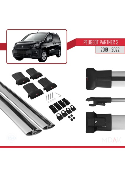 Peugeot Partner 3 2019-2022 Arası ile Uyumlu Fly Model Ara Atkı Tavan Barı Gri 2 Adet indirimleri