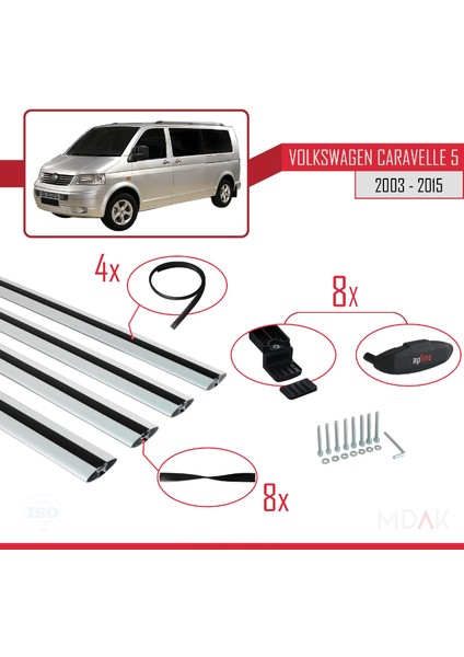 Volkswagen T5 Caravelle 2003-2015 Arası ile Uyumlu Basıc Model Ara Atkı Tavan Barı Gri 4 Adet indirimleri