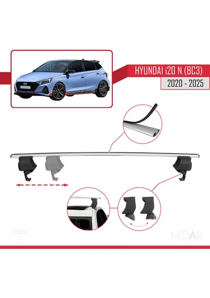 Hyundai I20 Iıı (Bc3) N 2020 ve Sonrası ile Uyumlu Ace-4 Ara Atkı Tavan Barı Gri 2 Adet modelleri