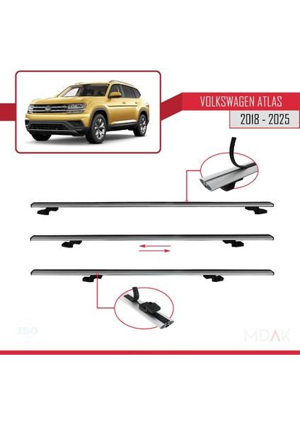 Volkswagen Atlas (Ca1) 2018 ve Sonrası ile Uyumlu Basıc Model Ara Atkı Tavan Barı Gri 3 Adet indirimleri