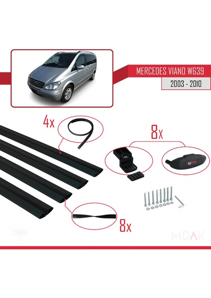 Mercedes Viano 2 (W639) Pre-Facelift 2003-2010 Arası ile Uyumlu Basıc Model Ara Atkı Tavan Barı Siyah 4 Adet indirimleri