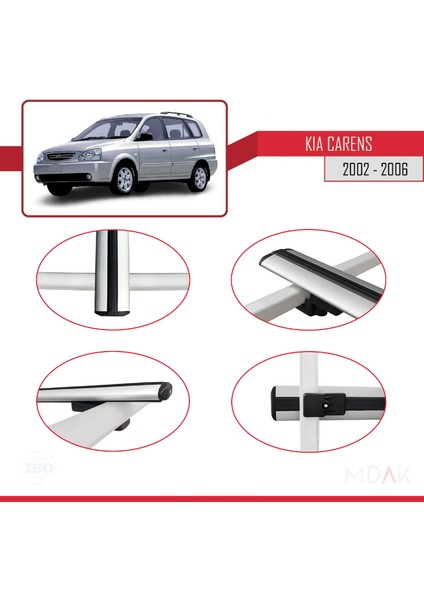 Kia Carens Post-Facelift 2002-2006 Arası ile Uyumlu Basıc Model Ara Atkı Tavan Barı Gri 3 Adet fırsatları