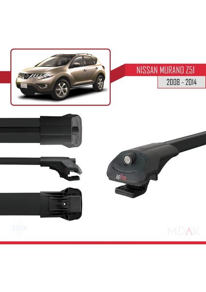 Nissan Murano 2 (Z51) 2008-2014 Arası ile Uyumlu Ace-1 Ara Atkı Tavan Barı Siyah 3 Adet modelleri