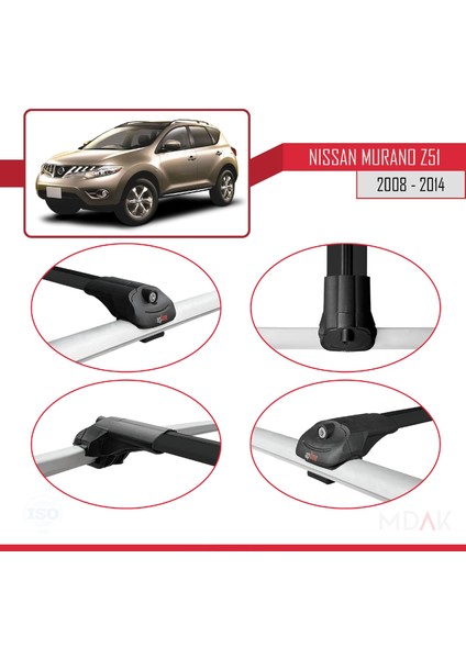 Nissan Murano 2 (Z51) 2008-2014 Arası ile Uyumlu Ace-1 Ara Atkı Tavan Barı Siyah 3 Adet fırsatları