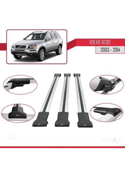 Volvo XC90 2003-2014 Arası ile Uyumlu Fly Model Ara Atkı Tavan Barı Gri 3 Adet fırsatları