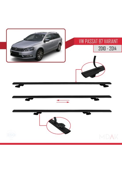 Volkswagen Passat B7 (3c) Variant 2010-2014 Arası ile Uyumlu Basıc Model Ara Atkı Tavan Barı Siyah 3 Adet indirimleri
