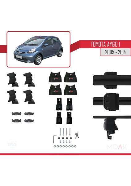 Toyota Aygo 2005-2014 Arası ile Uyumlu Ace-4 Ara Atkı Tavan Barı Siyah 2 Adet indirimleri