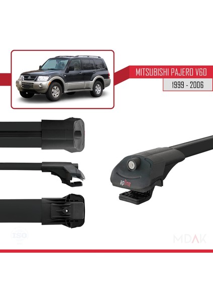 Mitsubishi Pajero (V60) 5 Kapı 1999-2006 Arası ile Uyumlu Ace-1 Ara Atkı Tavan Barı Siyah 2 Adet modelleri