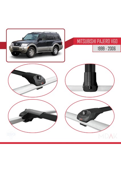 Mitsubishi Pajero (V60) 5 Kapı 1999-2006 Arası ile Uyumlu Ace-1 Ara Atkı Tavan Barı Siyah 2 Adet fırsatları