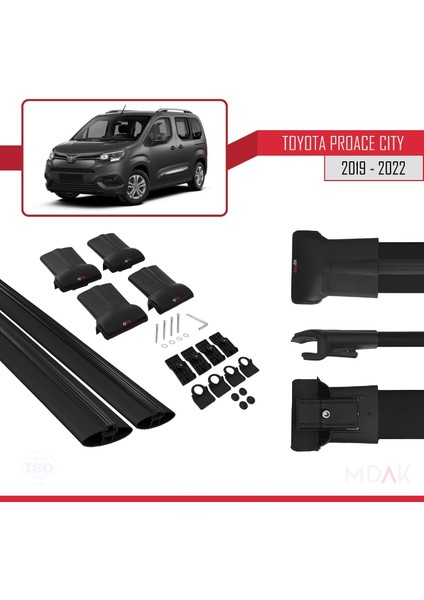 Toyota Proace City 2019-2022 Arası ile Uyumlu Fly Model Ara Atkı Tavan Barı Siyah 2 Adet indirimleri