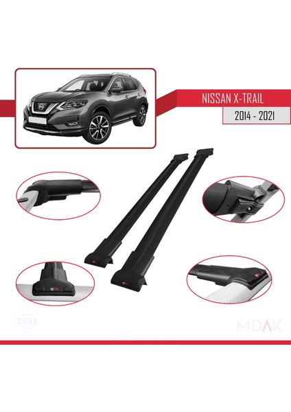 Nissan X-Trail 3 (T32) 2014-2021 Arası ile Uyumlu Fly Model Ara Atkı Tavan Barı Siyah 2 Adet modelleri
