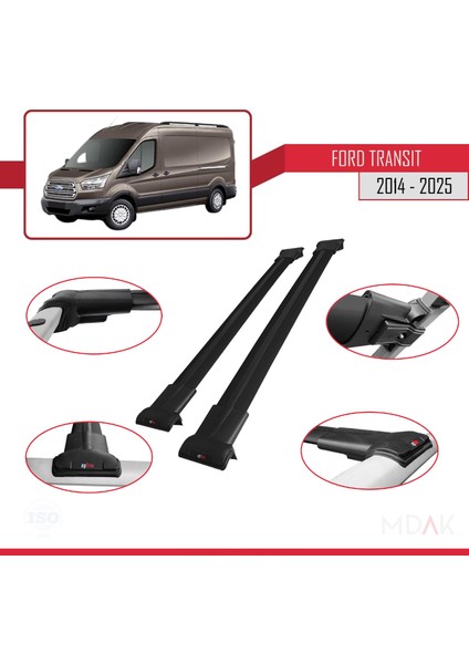 Ford Transit 2014 ve Sonrası ile Uyumlu Fly Model Ara Atkı Tavan Barı Siyah 2 Adet modelleri