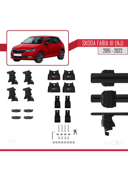 Skoda Fabia 3 (Nj) 2015-2022 Arası ile Uyumlu Ace-4 Ara Atkı Tavan Barı Siyah 2 Adet indirimleri