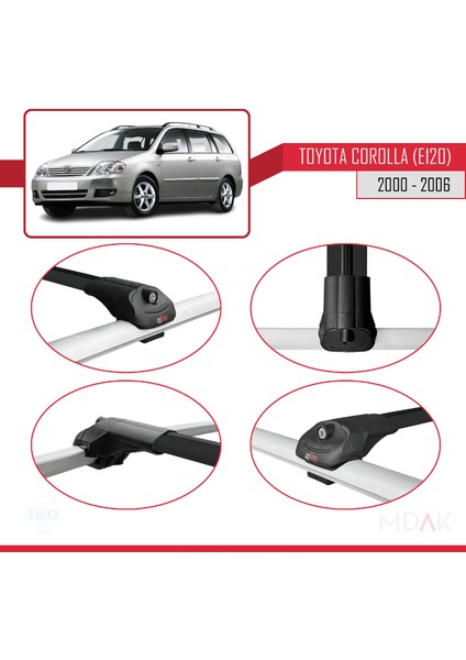 Toyota Corolla 9 (E120) Sw 2000-2006 Arası ile Uyumlu Ace-1 Ara Atkı Tavan Barı Siyah 2 Adet