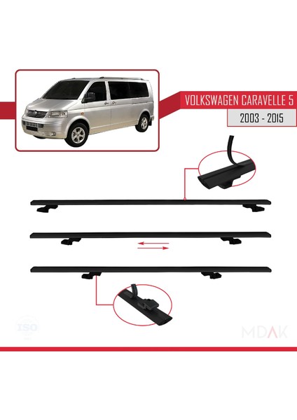 Volkswagen T5 Caravelle 2003-2015 Arası ile Uyumlu Basıc Model Ara Atkı Tavan Barı Siyah 3 Adet