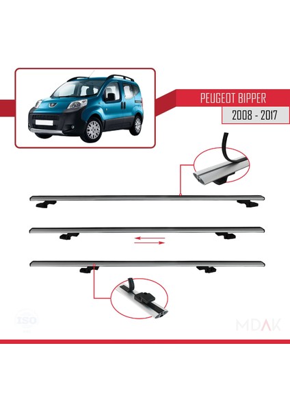 Peugeot Bipper 2008-2017 Arası ile Uyumlu Basıc Model Ara Atkı Tavan Barı Gri 3 Adet indirimleri