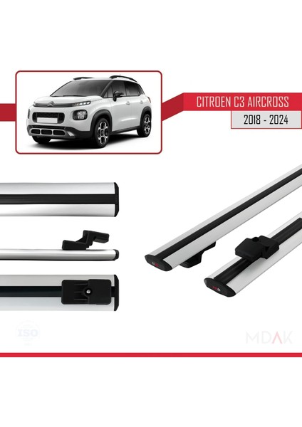 Citroen C3 Aircross (A88) 2018-2024 Arası ile Uyumlu Basıc Model Ara Atkı Tavan Barı Gri 2 Adet modelleri