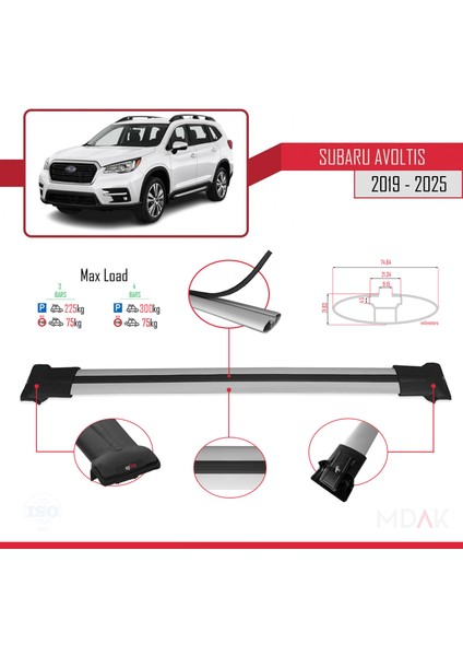 Subaru Evoltis 2019 ve Sonrası ile Uyumlu Fly Model Ara Atkı Tavan Barı Gri 3 Adet modelleri